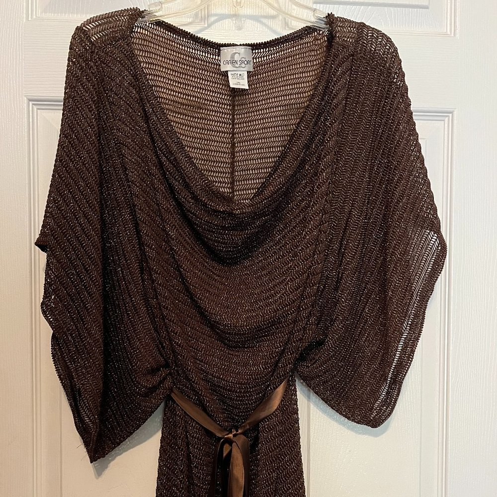 Caren Sport Brown Sparkly/Metallic V-neck top Size: